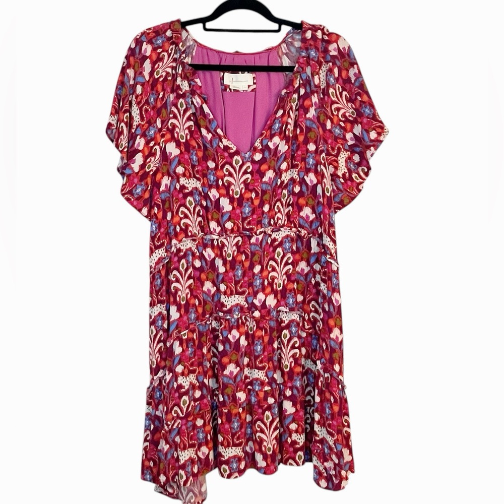 Anthropologie Robin Tiered Floral Ruffle Red Dress Cottagecore Prairie Hippie - Picture 2 of 10